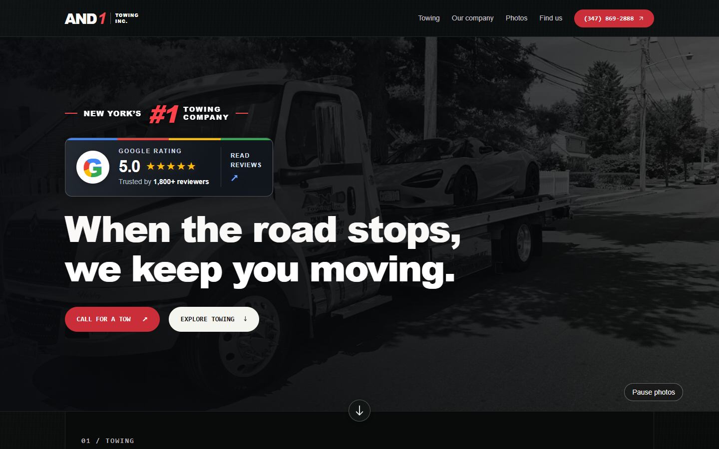 And 1 Towing Inc. client website preview