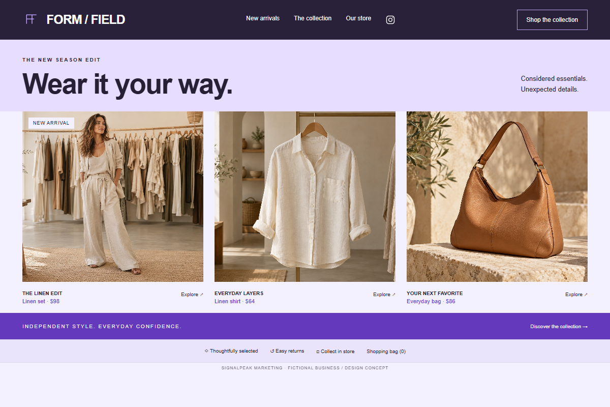 FORM / FIELD fictional website design concept preview