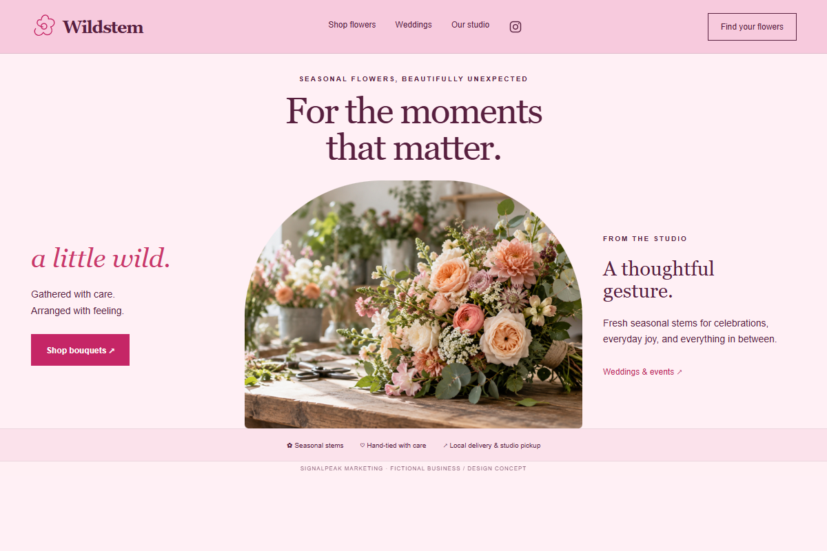 Wildstem fictional website design concept preview
