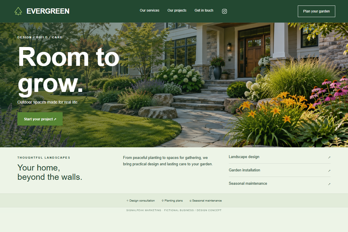 EVERGREEN fictional website design concept preview